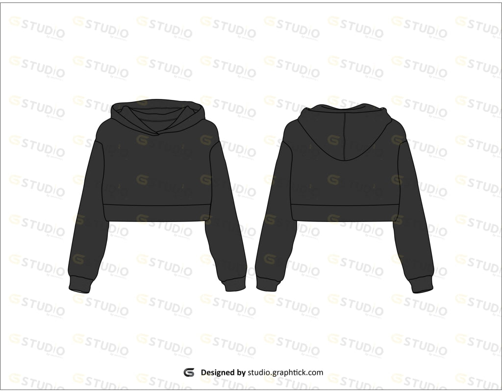 Womens Cropped Hoodie Flat Sketch