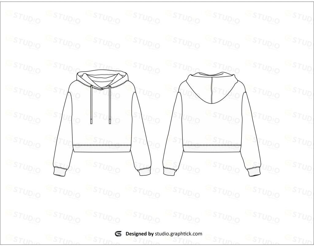 Womens Cropped Hoodie Flat Sketch