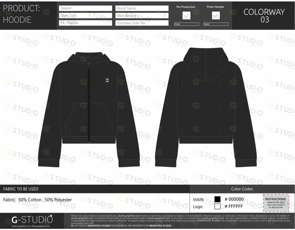 Womens Cropped Zipper Hoodie Tech Pack Template