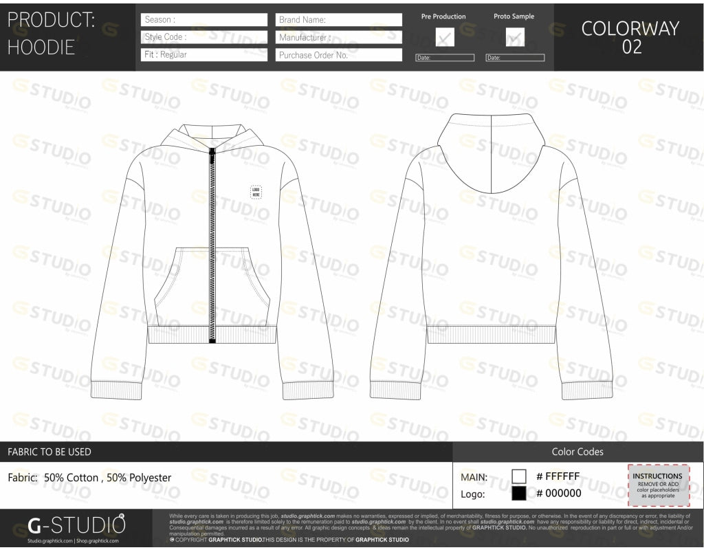 Womens Cropped Zipper Hoodie Tech Pack Template