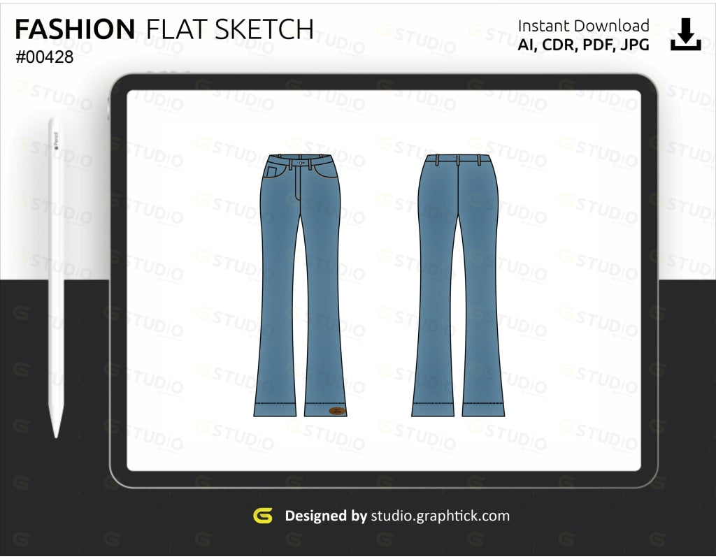 Womens Denim Pants Flat Sketch