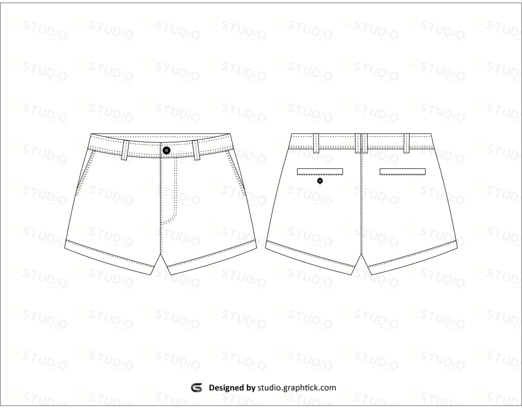 Womens Denim Shorts Flat Sketch Shorts