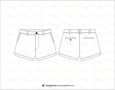 Womens Denim Shorts Flat Sketch Shorts
