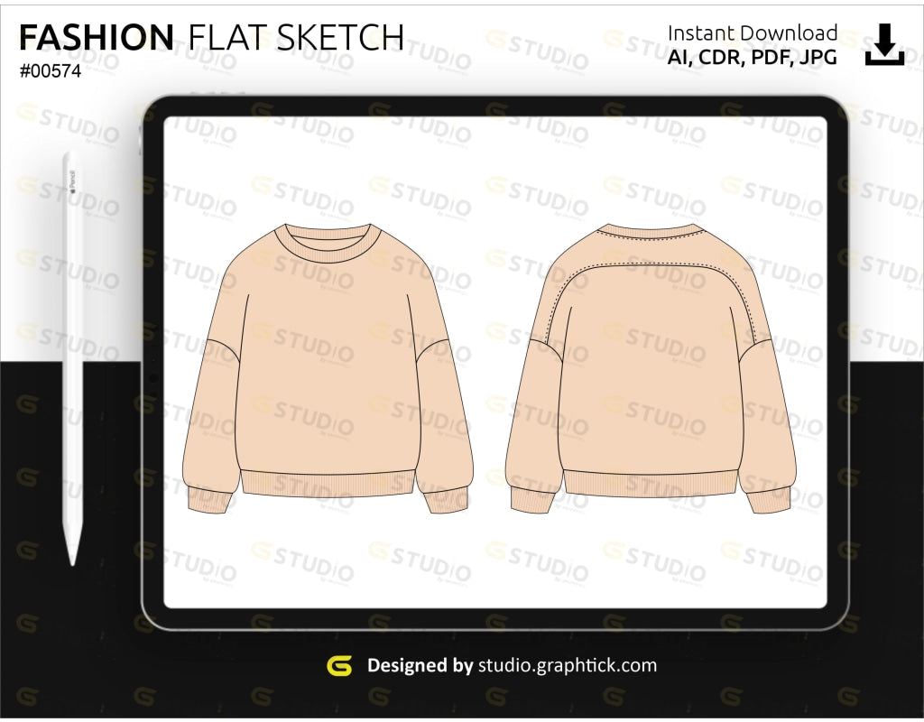 Womens Dropped Shoulder Sweatshirt Flat Sketch