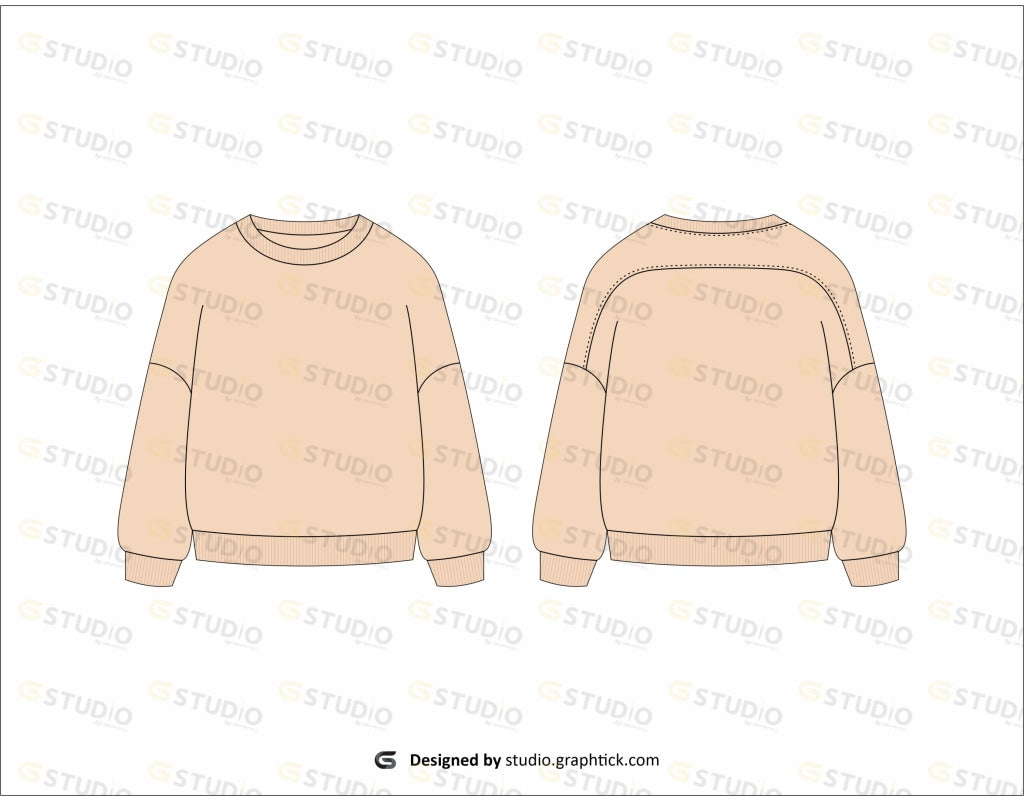 Womens Dropped Shoulder Sweatshirt Flat Sketch