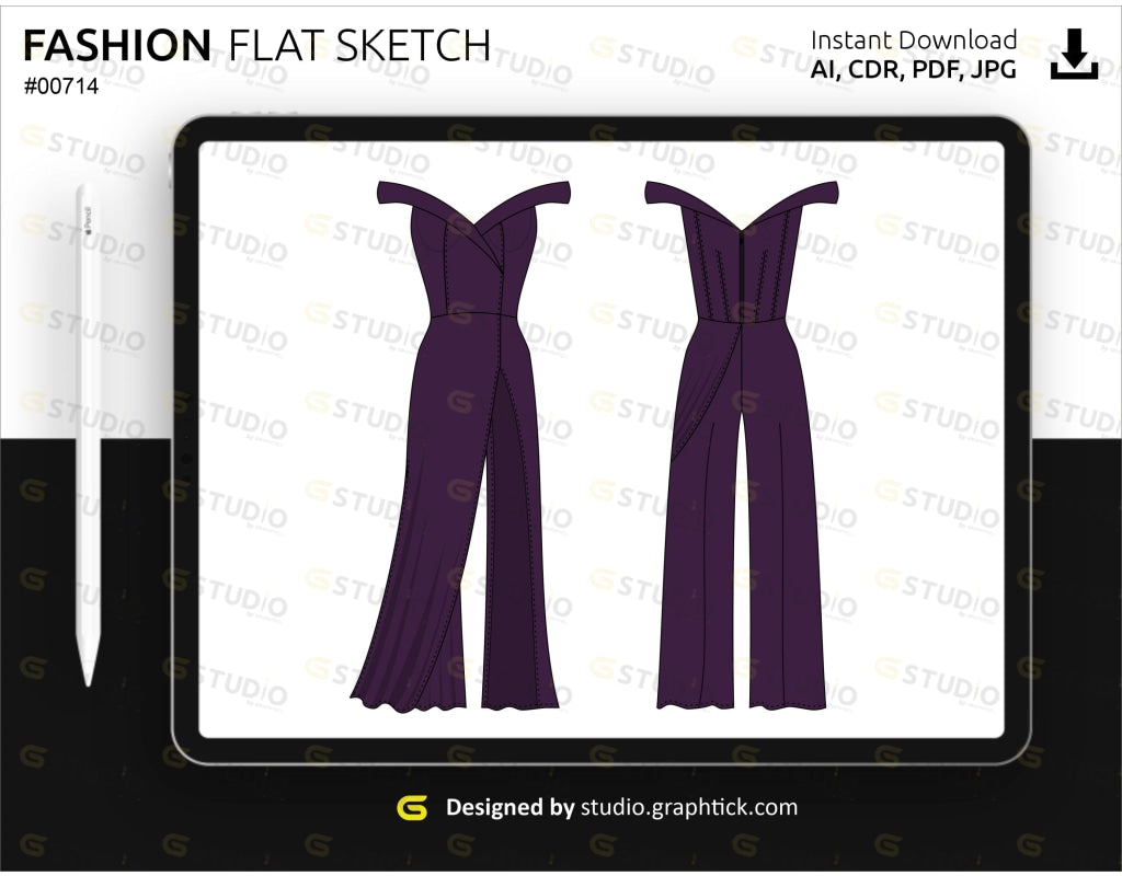 Womens Evening Jumpsuit Flat Sketch Jumpsuits & Rompers