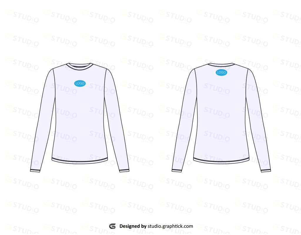 Womens Full Sleeve Crew Neck Tee Shirt Flat Sketch