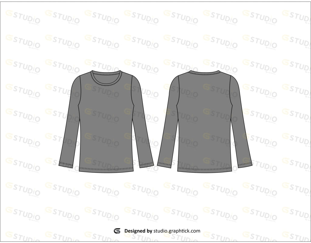 Womens Full Sleeve Tee Shirt Flat Sketch