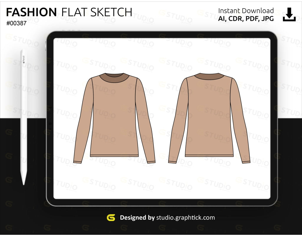 Womens Full Sleeve Top Flat Sketch Tops