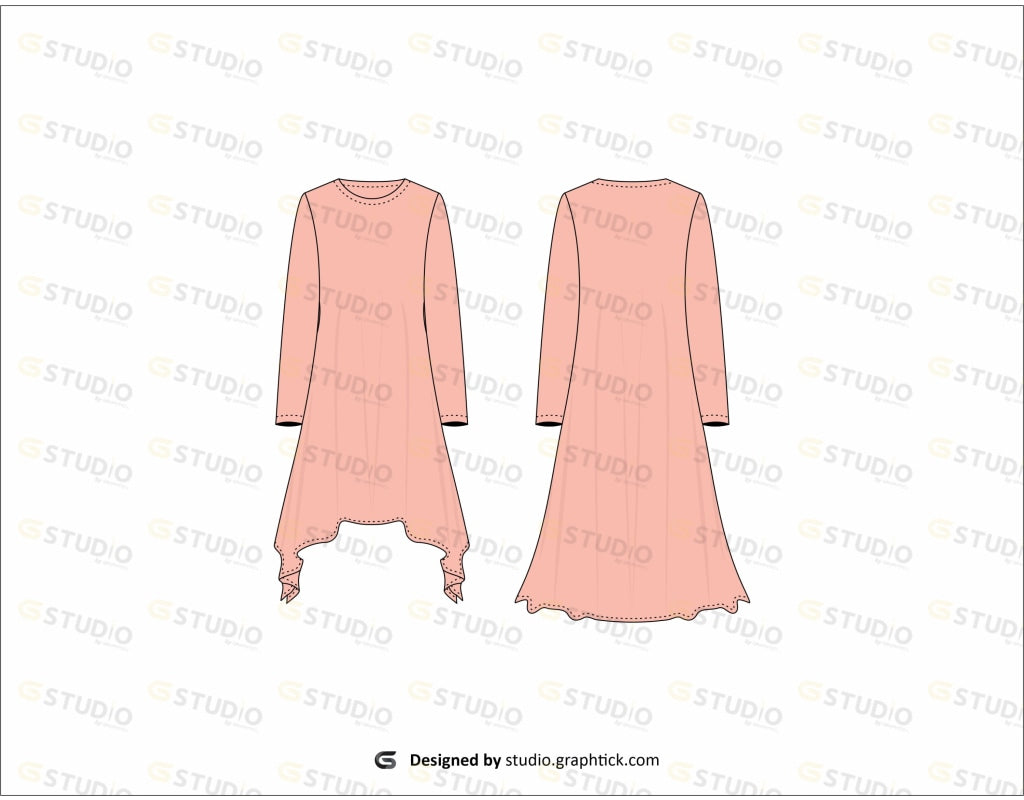 Womens Hi-Lo Shirt Flat Sketch Shirts & Tops