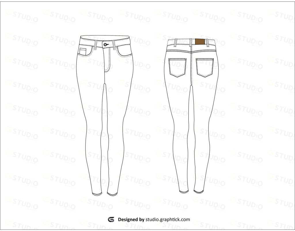 Womens High Waist Denim Pants Flat Sketch
