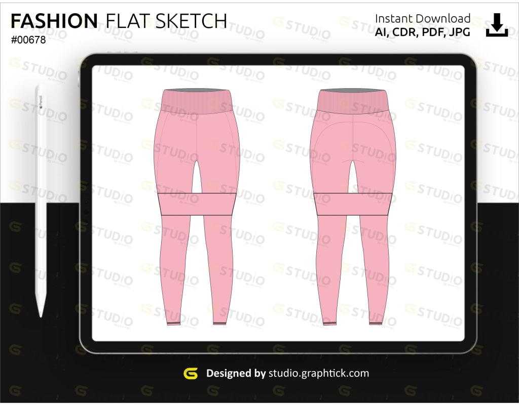 Womens High Waist Legging Flat Sketch Leggings