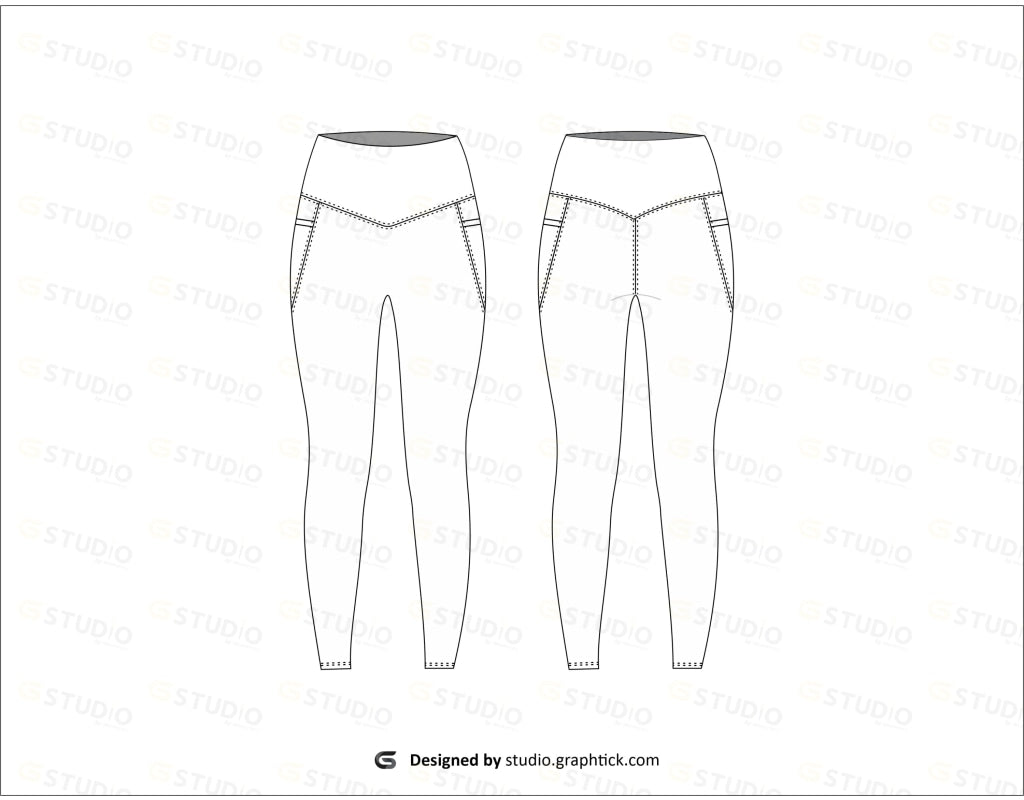 Womens High Waisted Fitness Leggings Flat Sketch