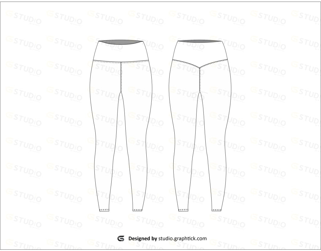 Womens High Waisted Leggings Flat Sketch Activewear