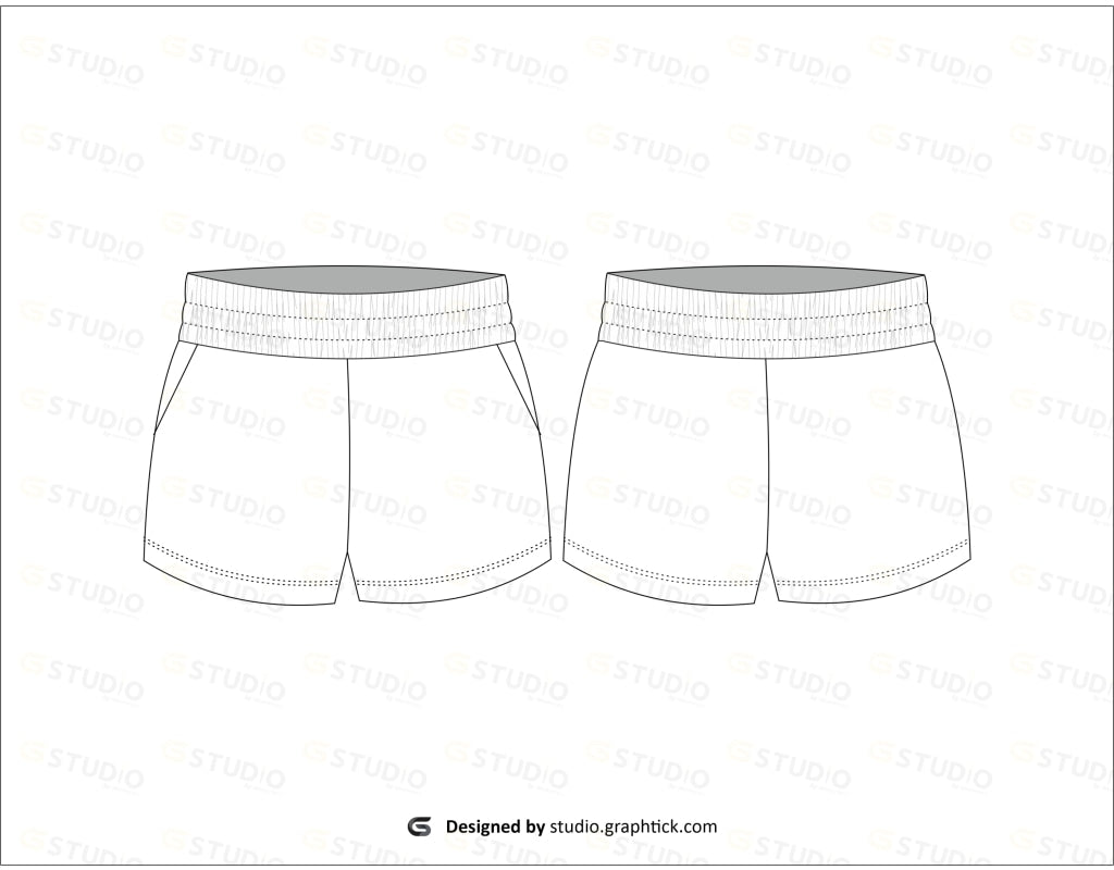 Womens High Waisted Shorts Flat Sketch Shorts