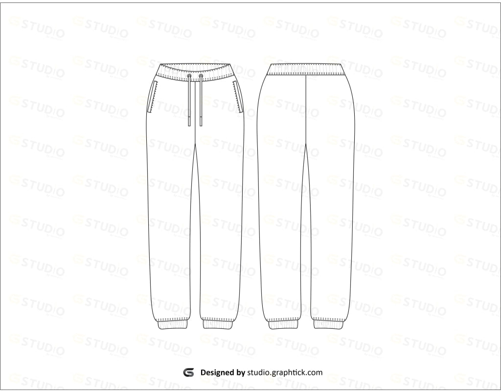 Womens High Waisted Sweat Pants Flat Sketch Women Sweatpants