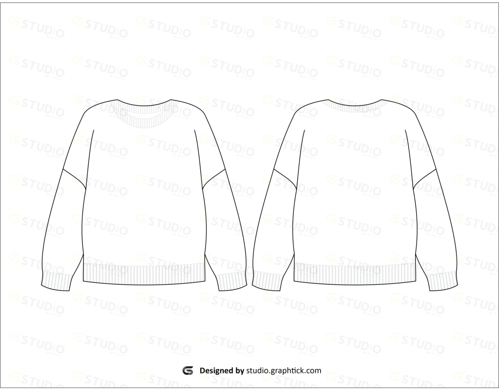 Womens Knitted Baggy Sweater Flat Sketch Knit