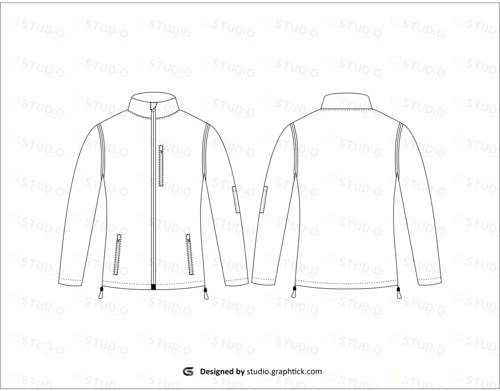 Womens Mock Neck Zipper Jacket Flat Sketch