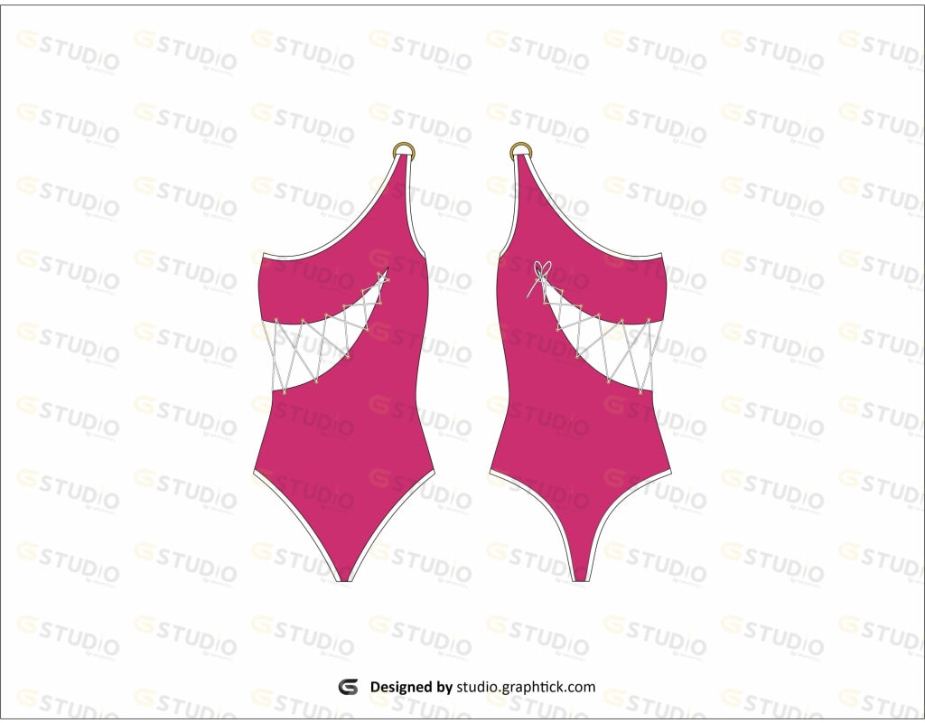Womens One Shoulder Body Suit Flat Sketch Bodysuit
