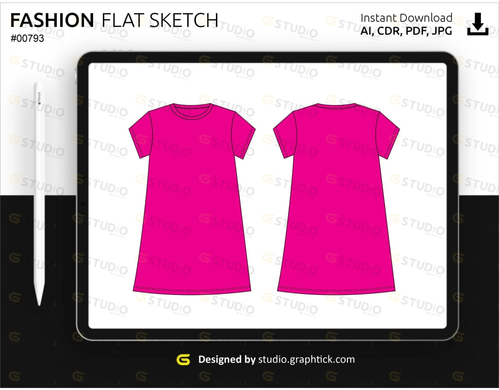 Womens Oversize Tee Shirt Flat Sketch