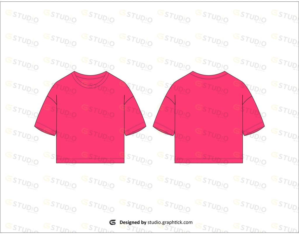 Womens Oversized Crop Top Shirt Flat Sketch
