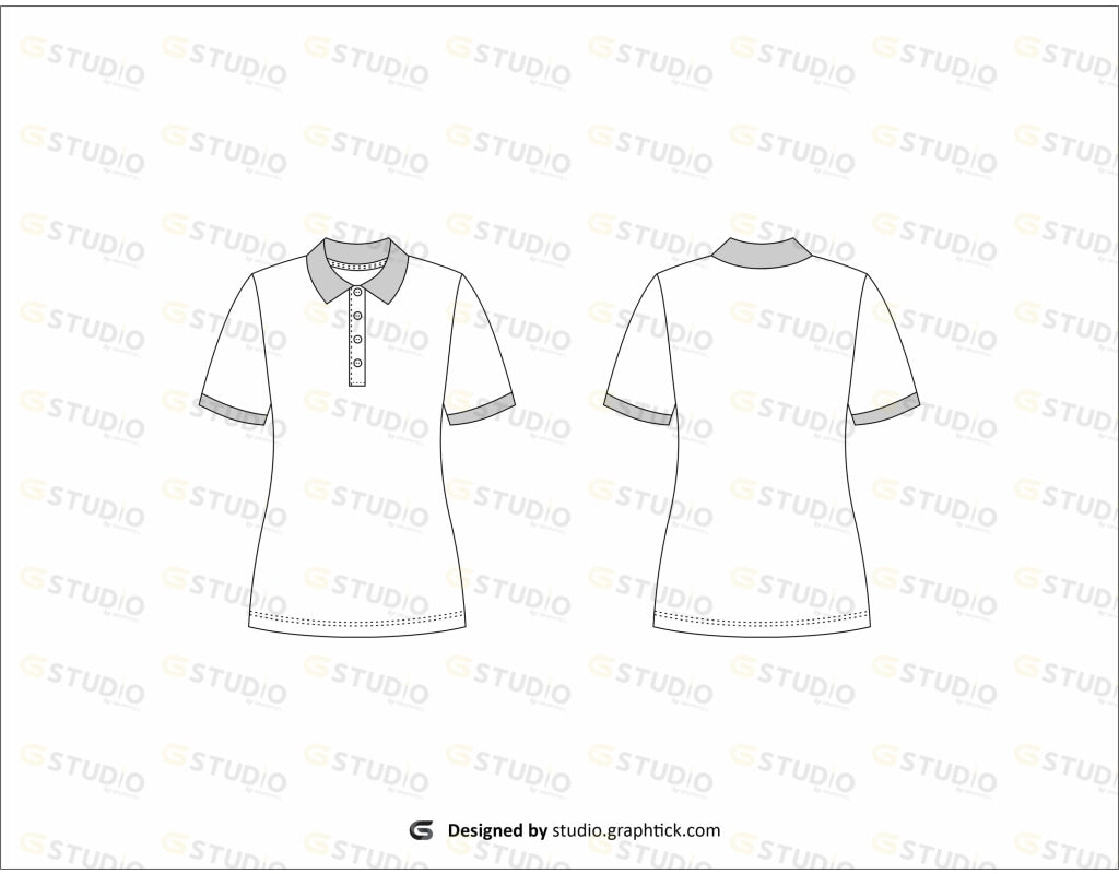 Womens Polo Tee Shirt Flat Sketch