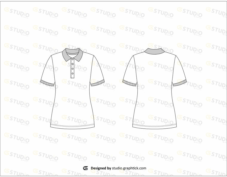 Womens Polo Tee Shirt Flat Sketch