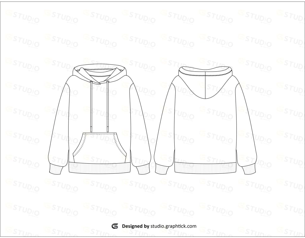 Womens Pullover Hoodie Flat Sketch
