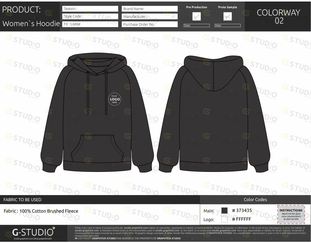 Womens Raglan Sleeve Hoodie Tech Pack Template