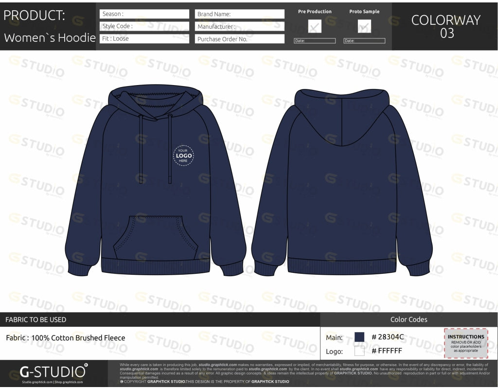 Womens Raglan Sleeve Hoodie Tech Pack Template