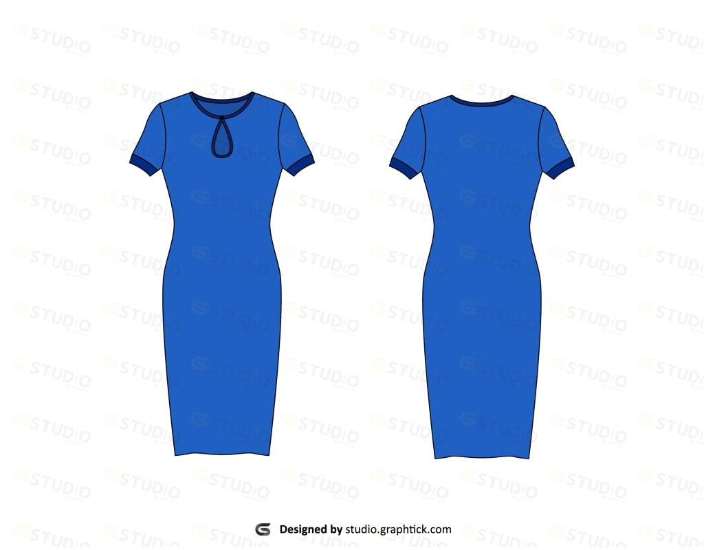 Womens Short Sleeve Dress Flat Sketch Dress