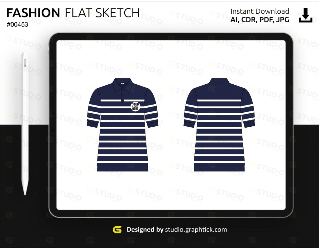 Womens Short Sleeve Polo Shirt Flat Sketch