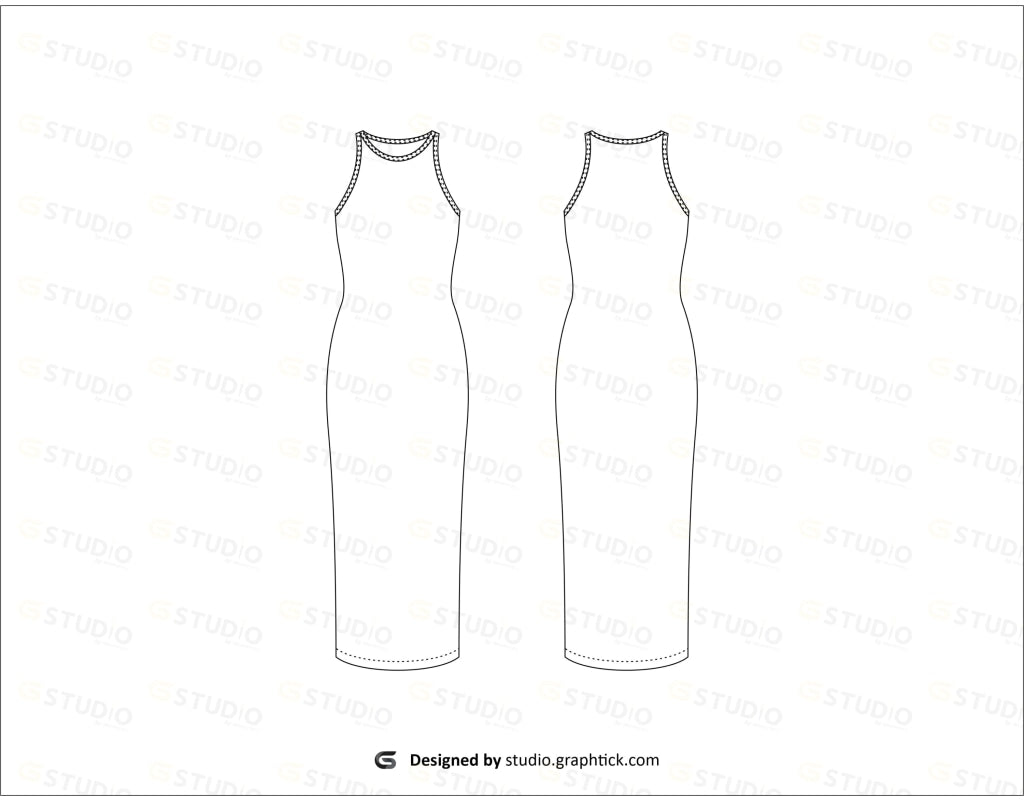 Womens Sleeveless Dress Flat Sketch Dresses
