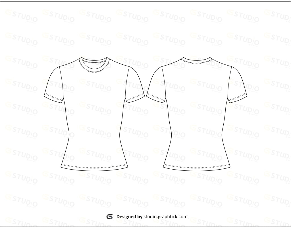 Womens Slim Fitted Tee Shirt Flat Sketch
