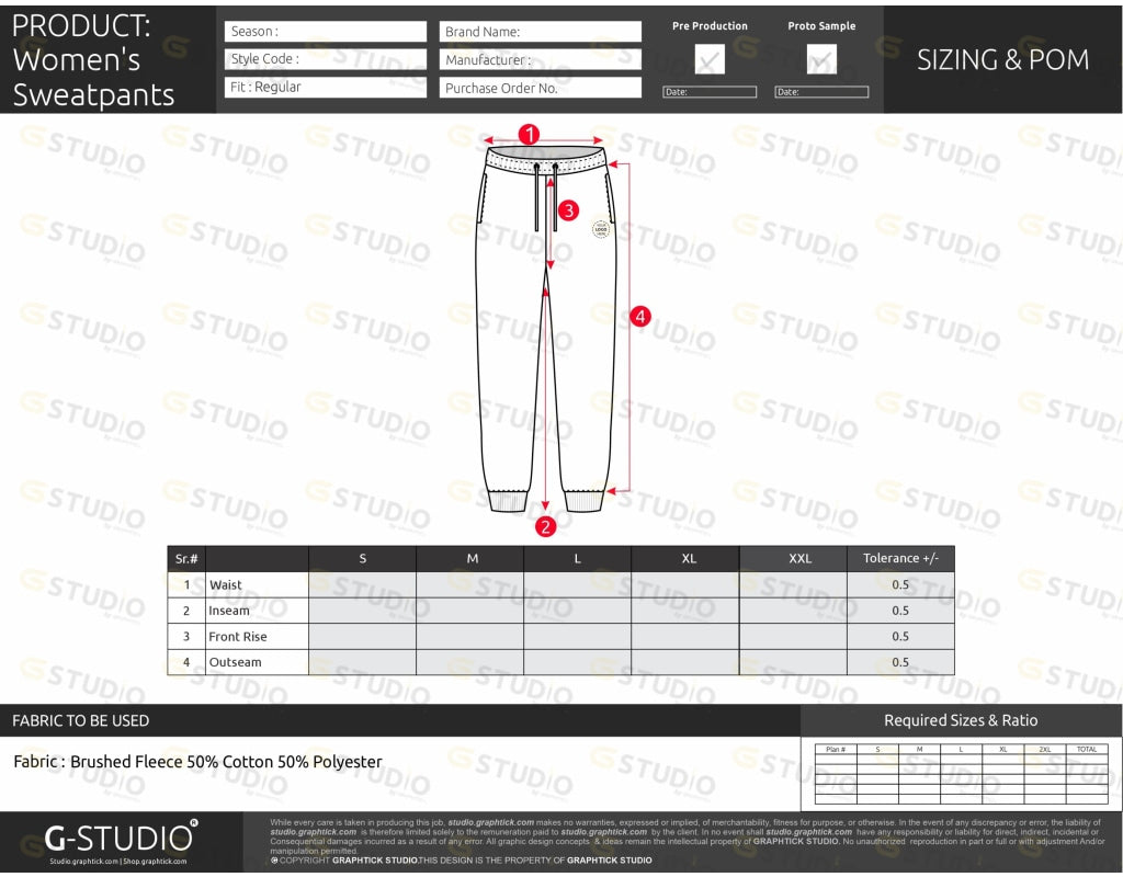 Women`s Sweatpant Tech Pack Template Sweatpants Tech Pack