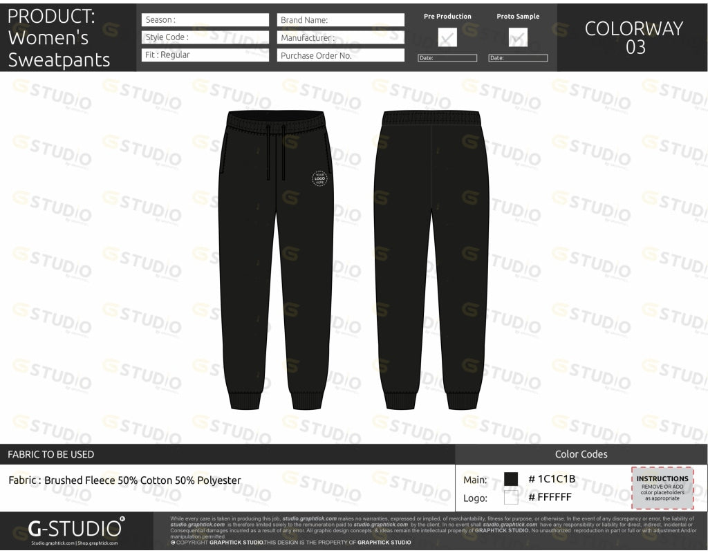 Women`s Sweatpant Tech Pack Template Sweatpants Tech Pack