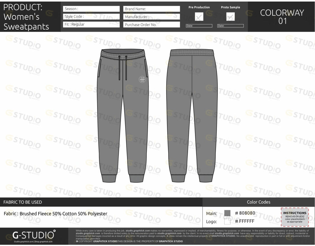 Women`s Sweatpant Tech Pack Template Sweatpants Tech Pack
