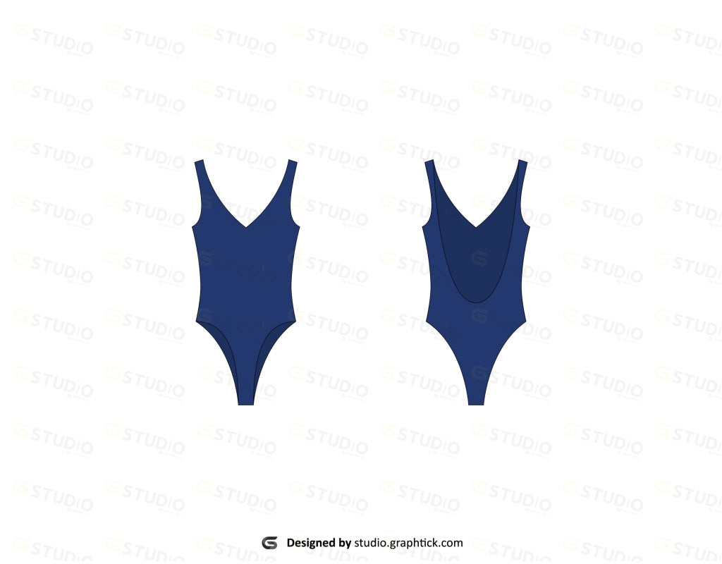 Womens V Neck Bodysuit Flat Sketch