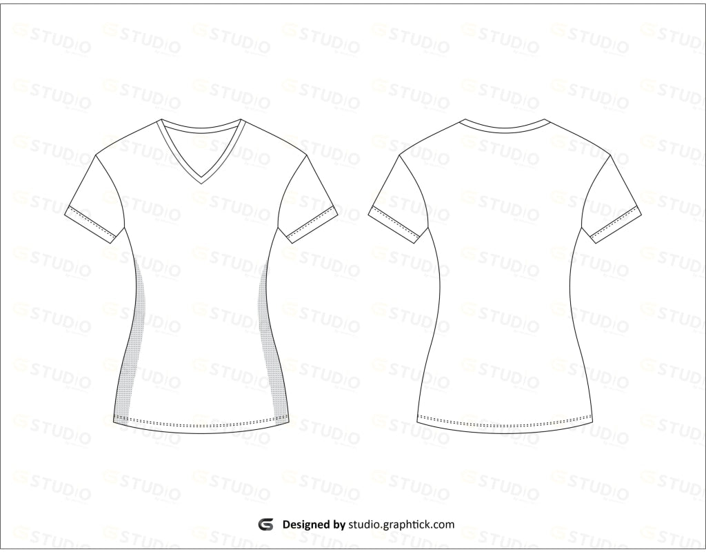 Womens V Neck Fitness Tee Shirt Flat Sketch