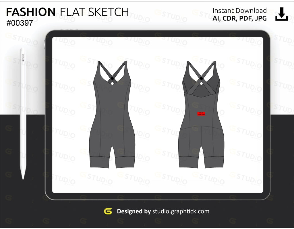 Womens V Neck Romper Flat Sketch