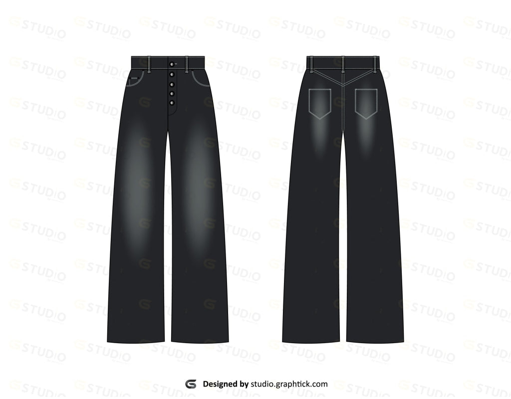Womens Wide Leg Denim Pants Flat Sketch