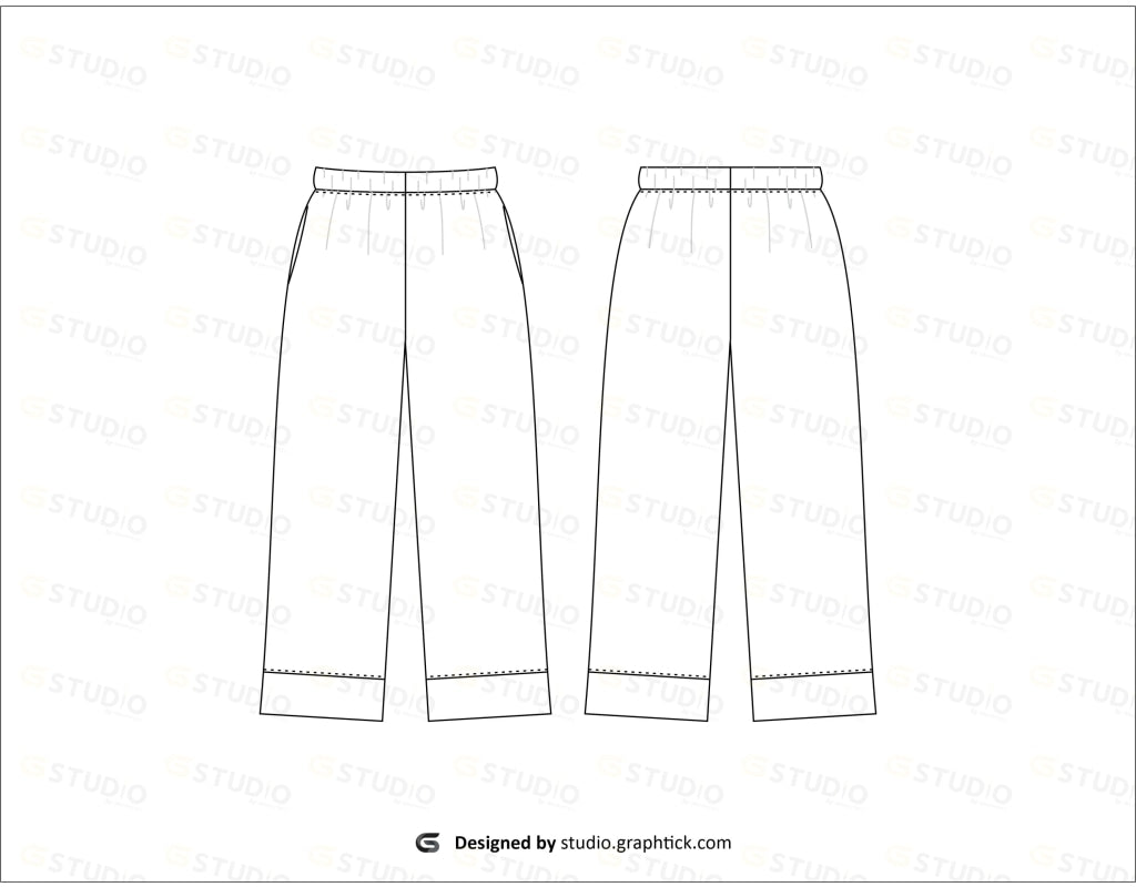 Womens Wide Leg High Waisted Pants Flat Sketch