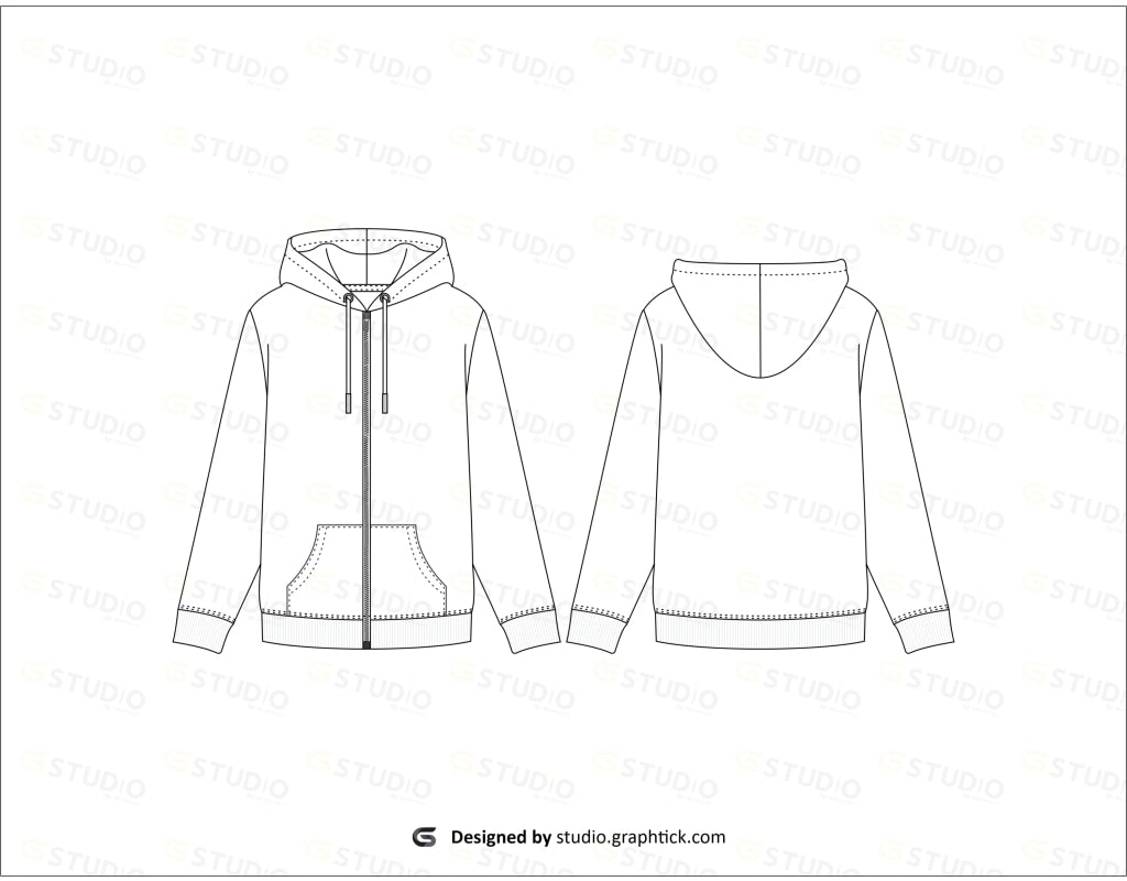 Womens Zipper Hoodie Flat Sketch