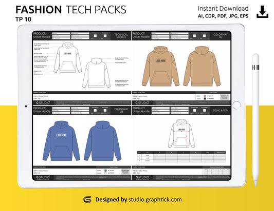 hoodie tech pack template free