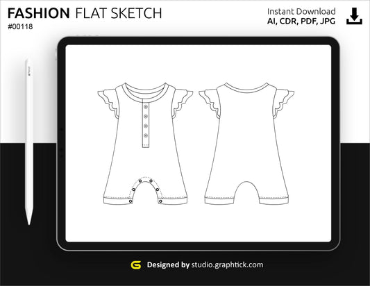 BABY GIRL RUFFLED ROMPER FLAT SKETCH