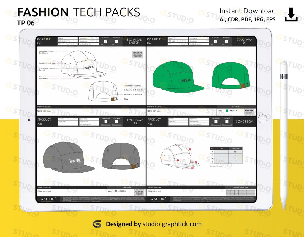5 PANELS HAT TECH PACK TEMPLATE – shop.graphtick.com