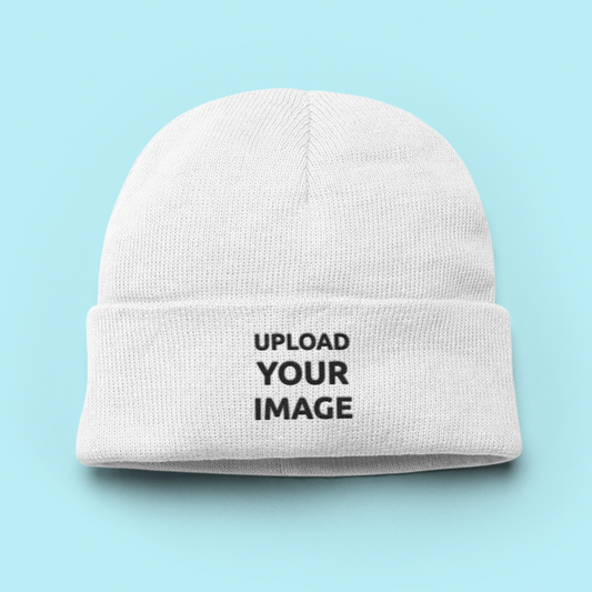 FOLDOVER KNITTED BEANIE FLAT LAY MOCKUP