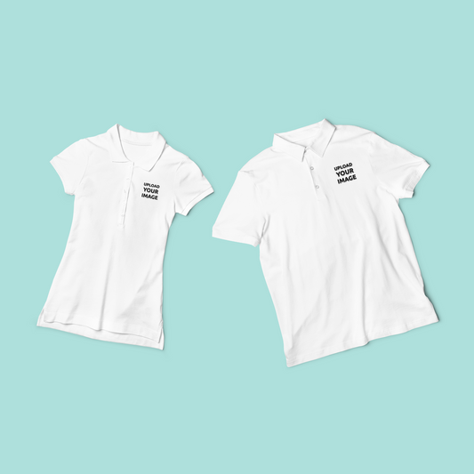 MENS AND WOMENS SHORT SLEEVE POLO SHIRT FLAT LAY MOCK UP