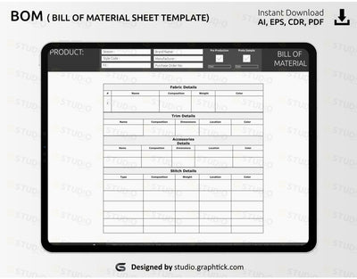 Bill Of Material Sheet Template Fashion Template