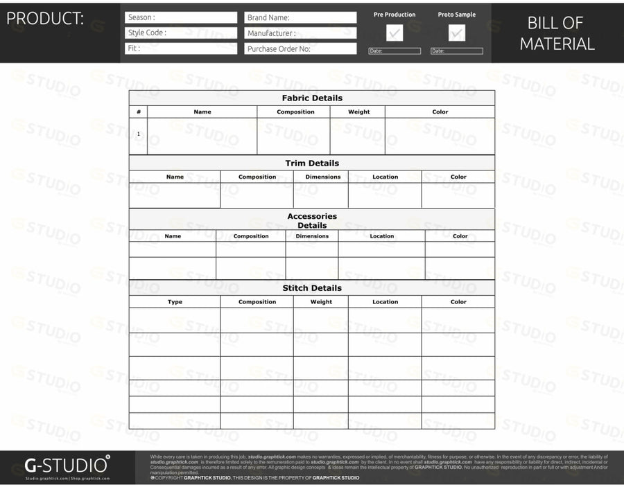Bill Of Material Sheet Template Fashion Template